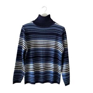 Carolyn Taylor Essential Stripes Blue White Cotton Long Sleeves Cozy Warm S